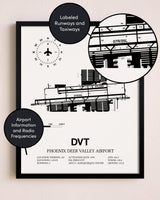 Framed Phoenix Deer Valley Airport layout wall art poster