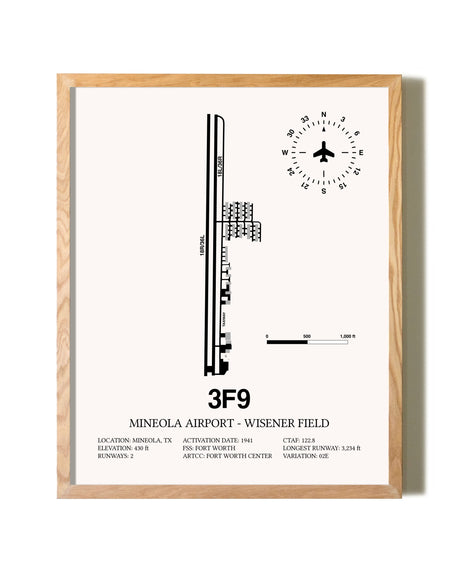 Mineola Airport - Wisener Field framed print in natural wood frame