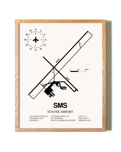 Sumter Airport framed print in natural wood frame