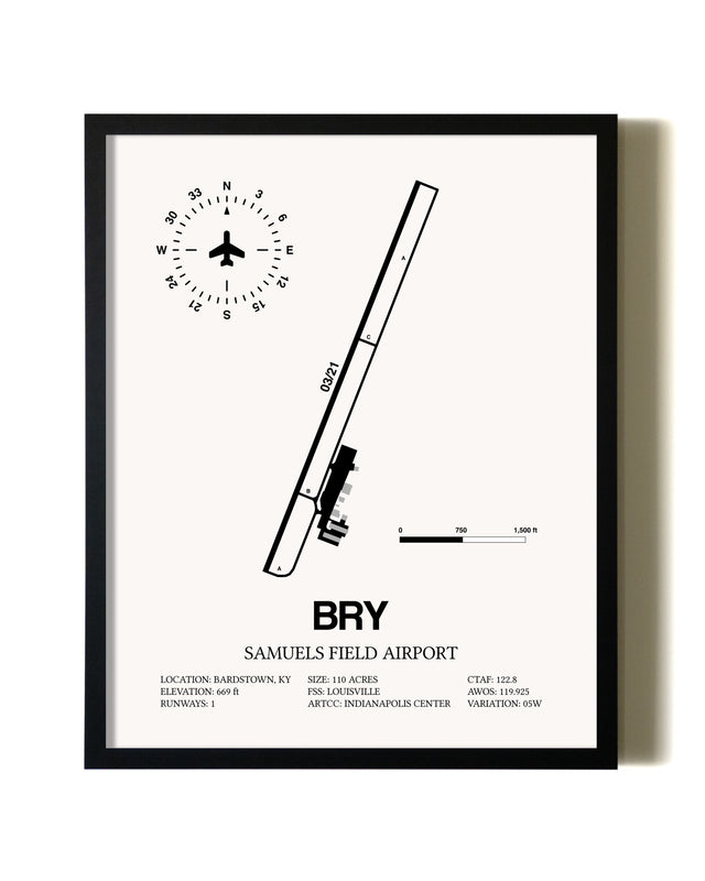 Framed Samuels Field Airport wall art poster in black frame