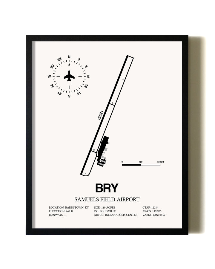 Framed Samuels Field Airport wall art poster in black frame