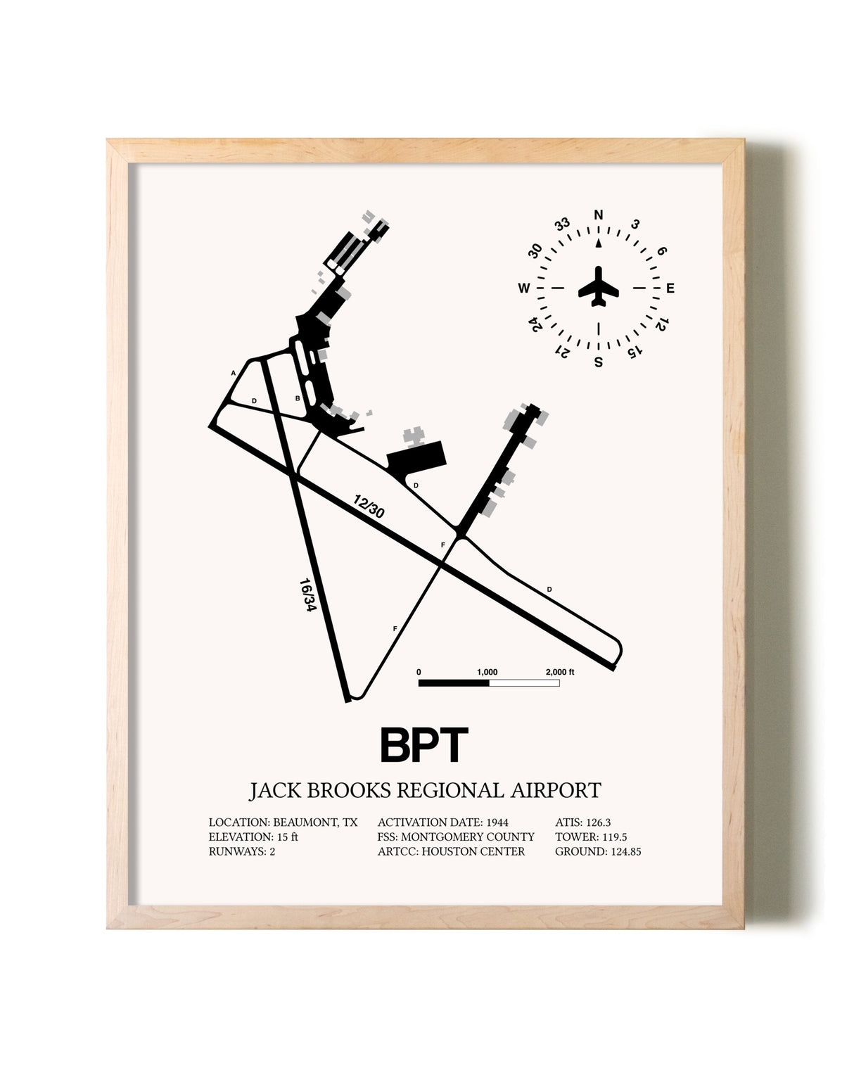 Jack Brooks Regional Airport framed wall art in white frame