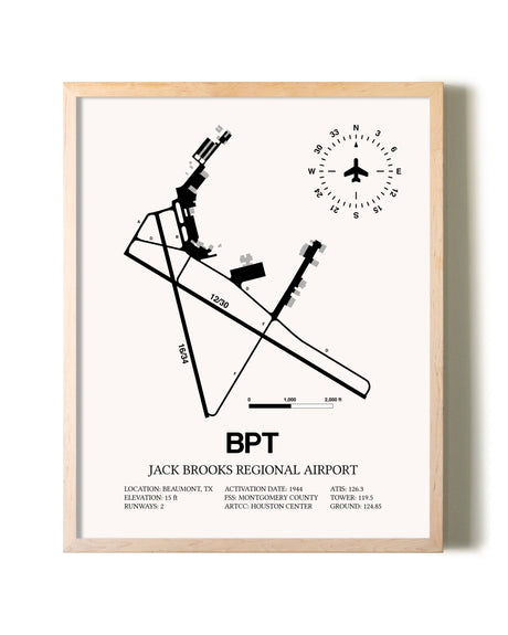 Jack Brooks Regional Airport framed wall art in white frame