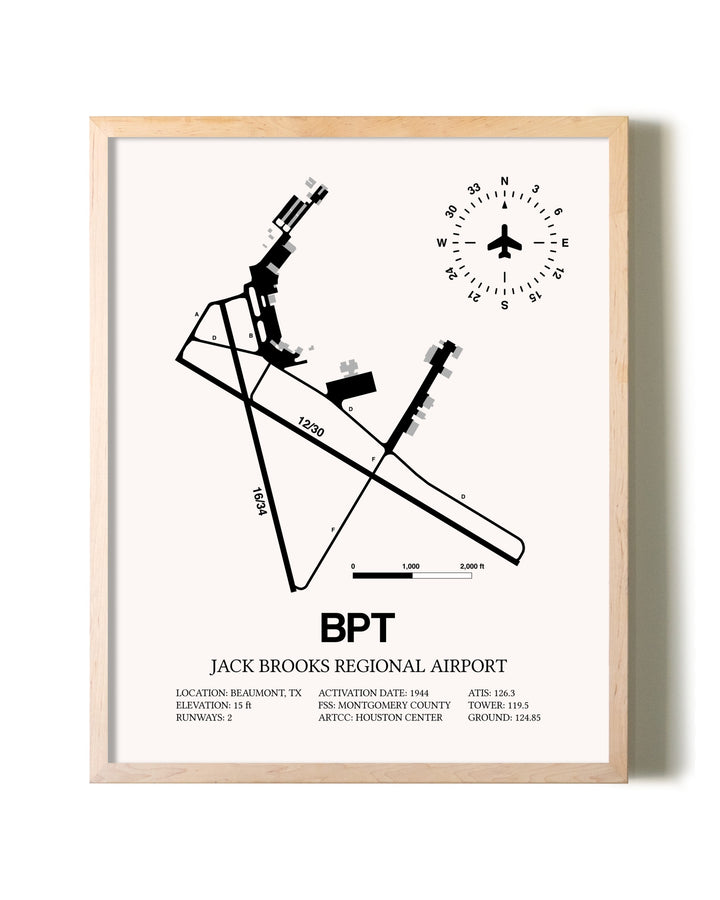Jack Brooks Regional Airport framed wall art in white frame