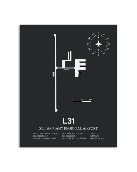 Gray Framed St. Tammany Regional Airport layout wall art poster
