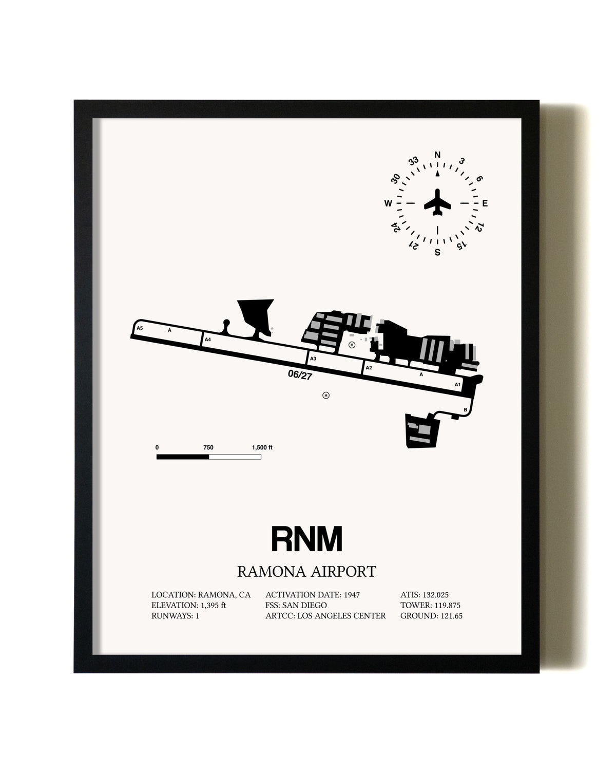 Framed Ramona Airport wall art poster in black frame