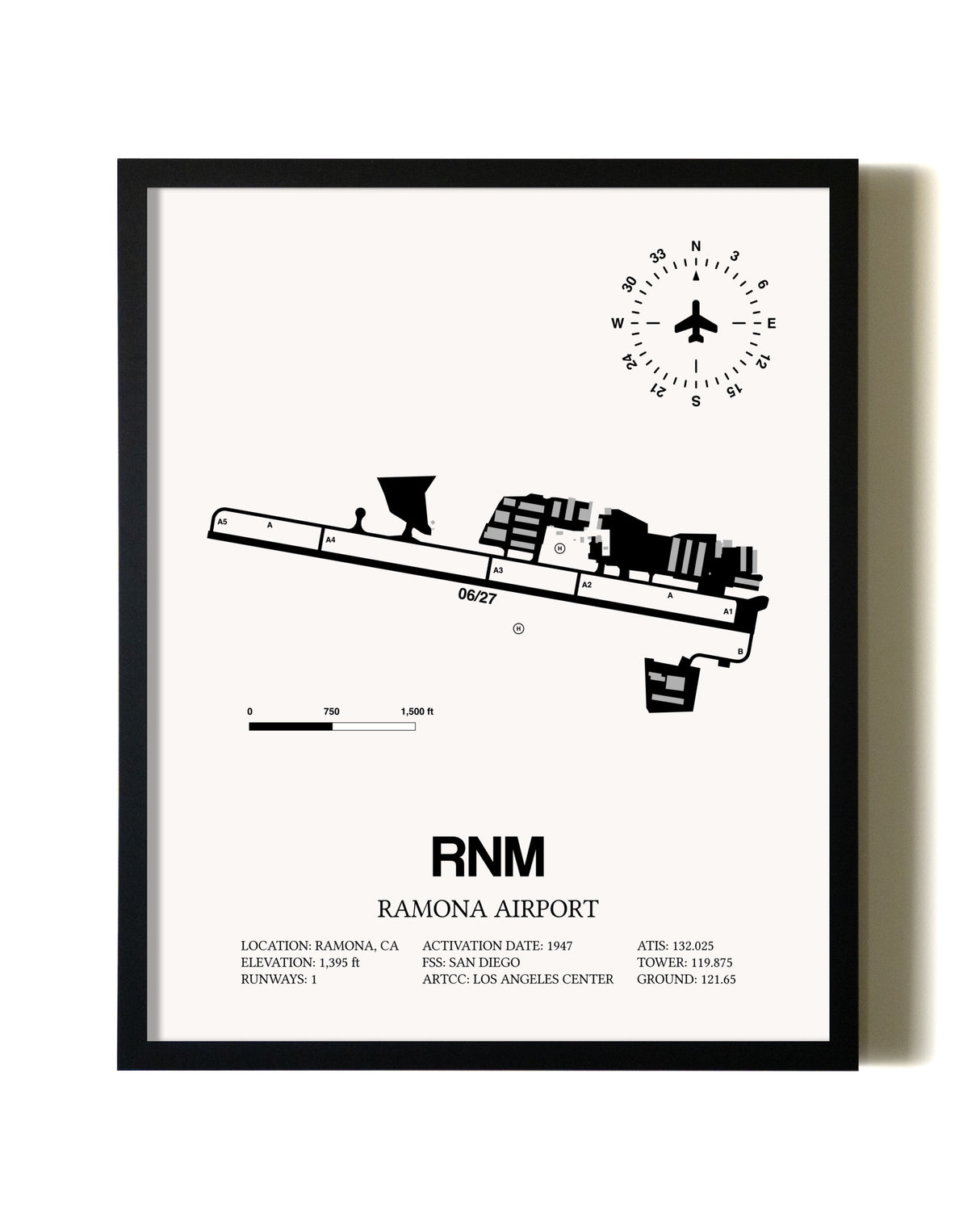 Framed Ramona Airport wall art poster in black frame