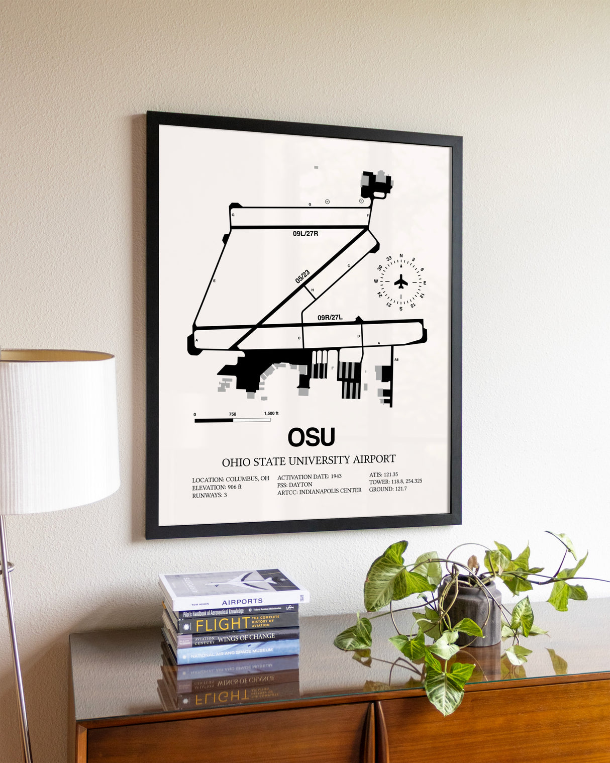 Ohio State University Airport aviation wall décor in black wood frame