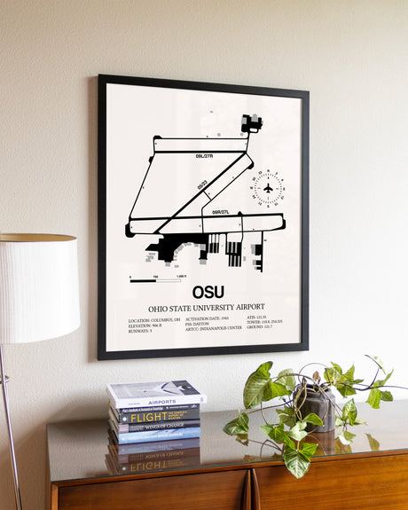 Ohio State University Airport aviation wall décor in black wood frame