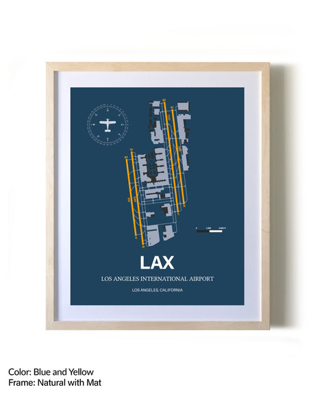 Los Angeles International Airport framed print in natural wood frame with mat