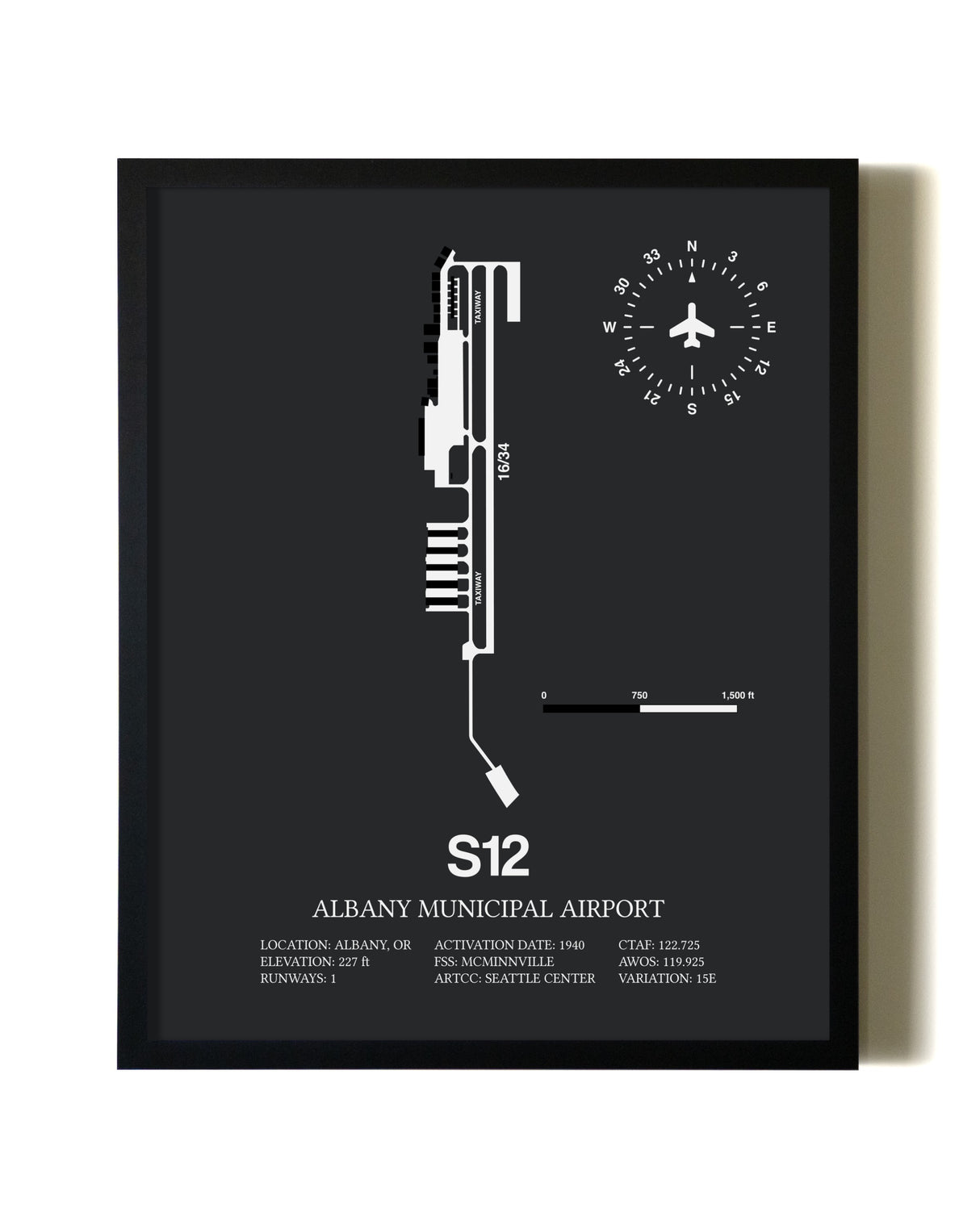 Unframed Albany Municipal Airport map print poster
