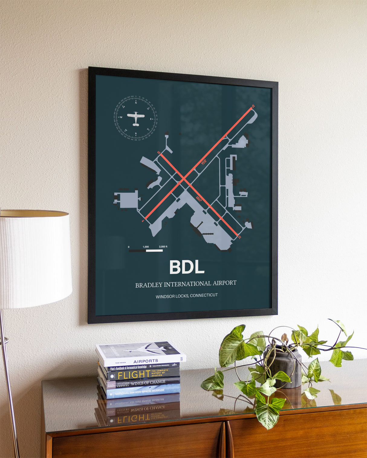 Framed Bradley International Airport layout wall art poster