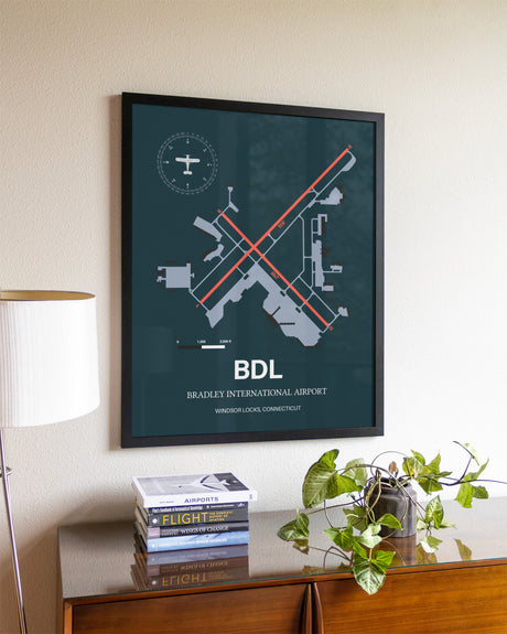 Framed Bradley International Airport layout wall art poster