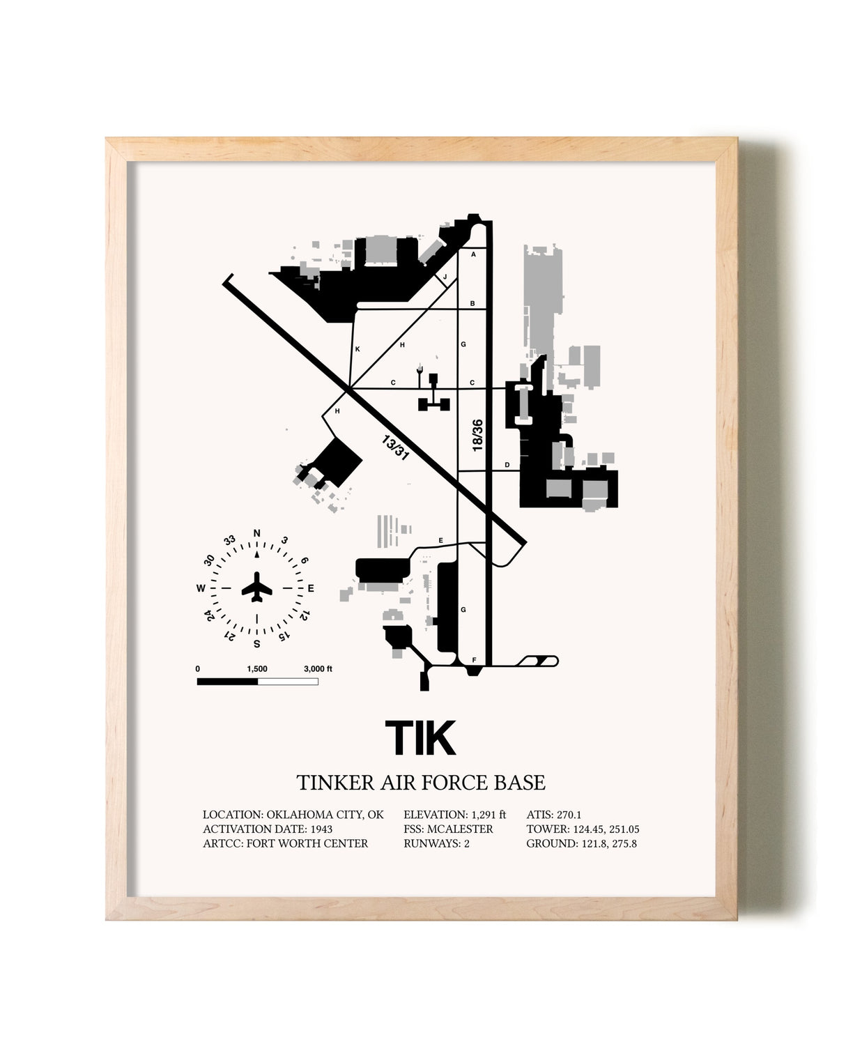 Tinker Air Force Base framed wall art in white frame
