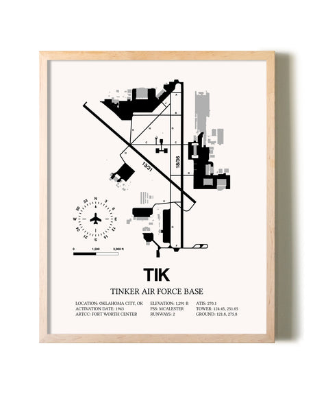 Tinker Air Force Base framed wall art in white frame