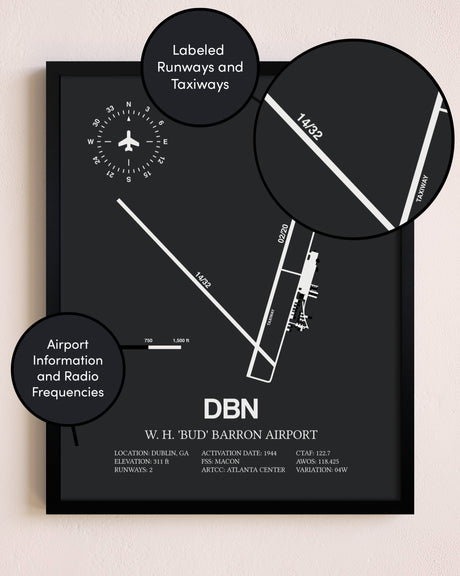 W H 'Bud' Barron Airport poster size comparison chart