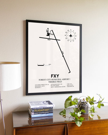 Forest City Municipal Airport / Trimble Field aviation wall décor in black wood frame