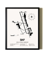 Framed Kelly Field Airport wall art poster in black frame