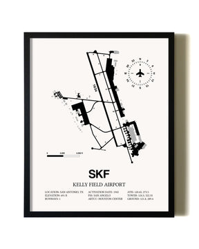 Framed Kelly Field Airport wall art poster in black frame