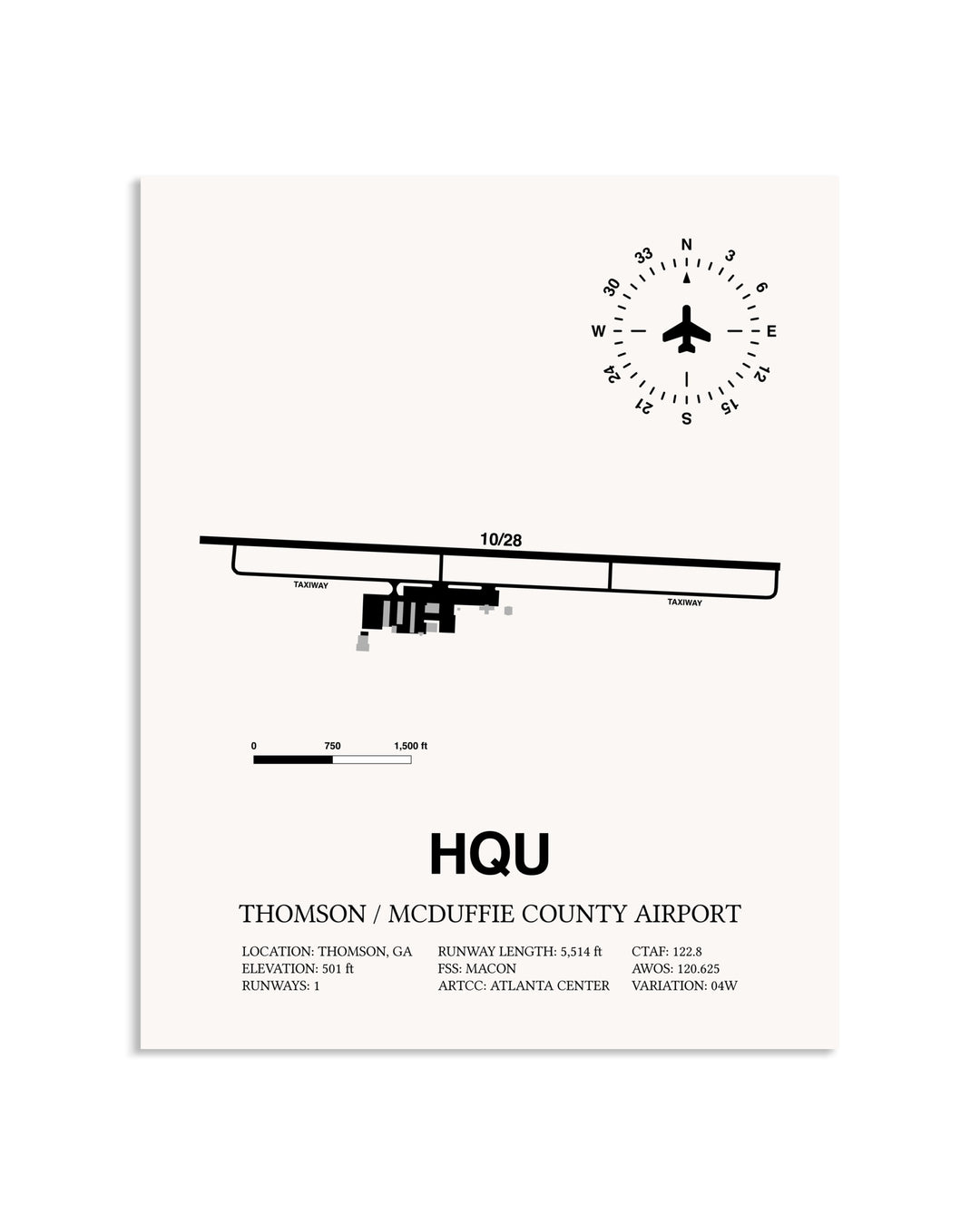 Gray Thomson / McDuffie County Airport framed poster displayed in an airplane hangar
