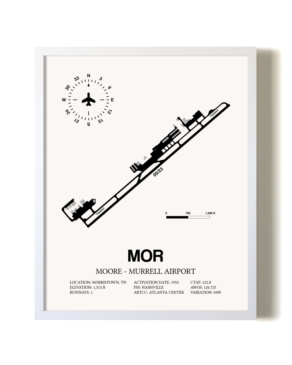 Moore-Murrell Airport airport map poster in oak frame