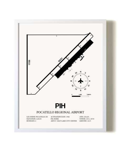 Pocatello Regional Airport airport map poster in oak frame