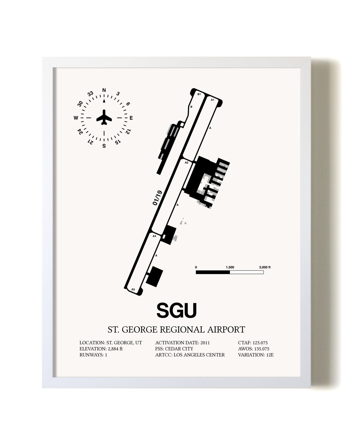 St. George Regional Airport airport map poster in oak frame