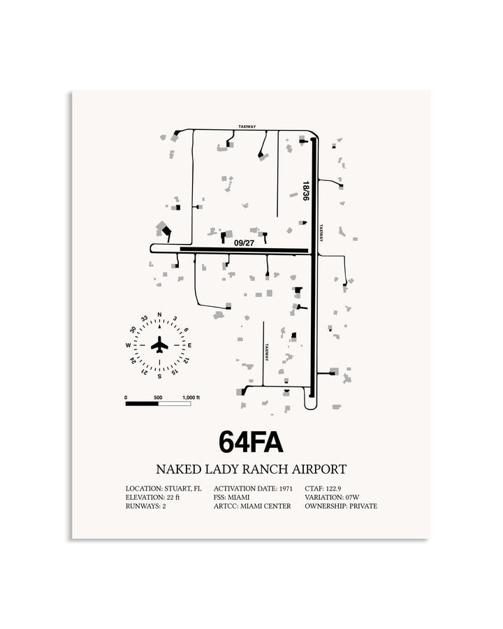 Gray Naked Lady Ranch Airport framed poster displayed in an airplane hangar