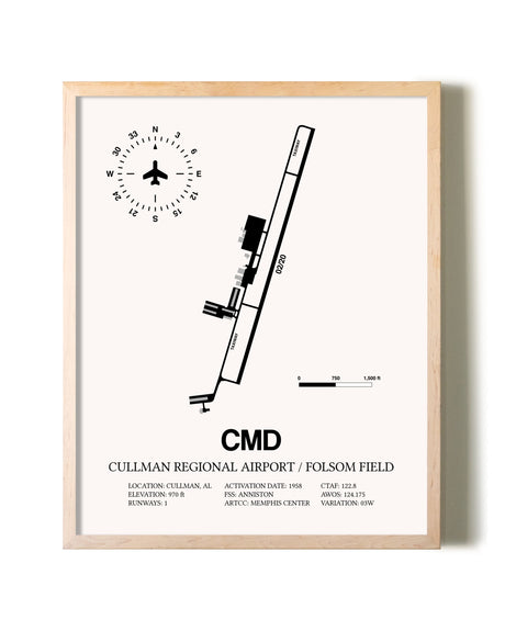 Cullman Regional Airport / Folsom Field framed wall art in white frame