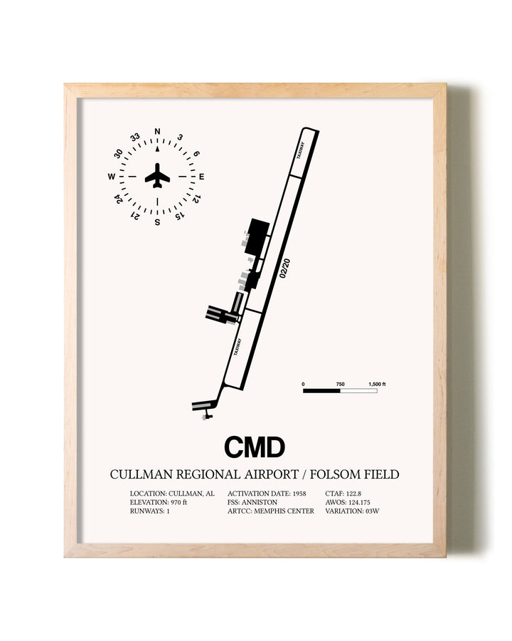 Cullman Regional Airport / Folsom Field framed wall art in white frame