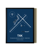 Aviation Blue Framed Texarkana Regional Airport - Webb Field layout wall art poster