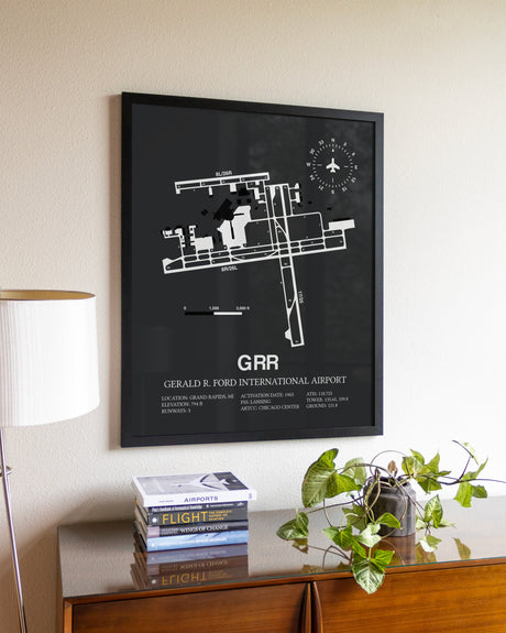 Gray Framed Gerald R. Ford International Airport wall art poster in black frame