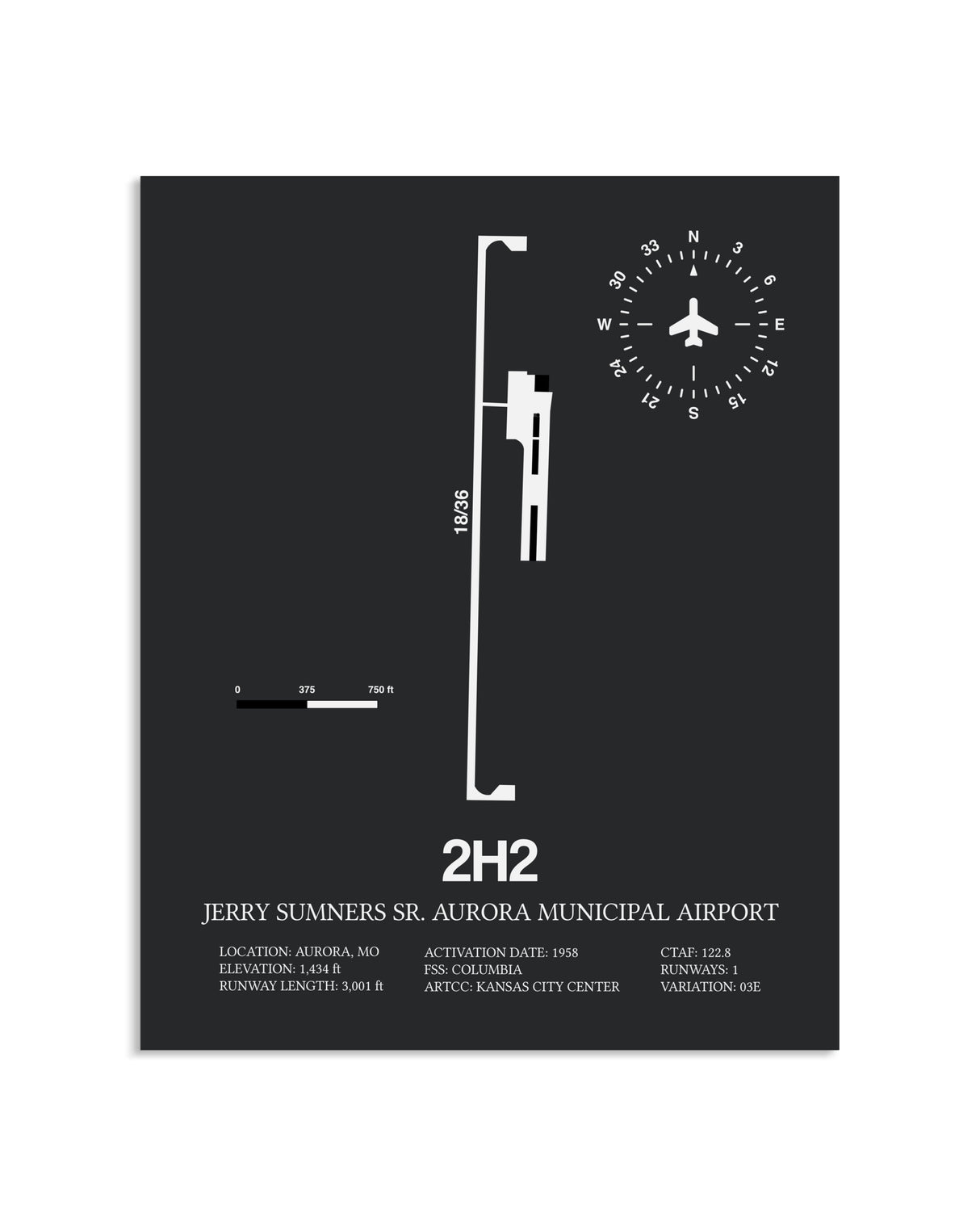 Gray Framed Jerry Sumners Sr. Aurora Municipal Airport layout wall art poster