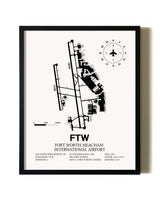 Framed Fort Worth Meacham International Airport wall art poster in black frame