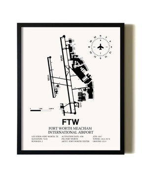 Framed Fort Worth Meacham International Airport wall art poster in black frame