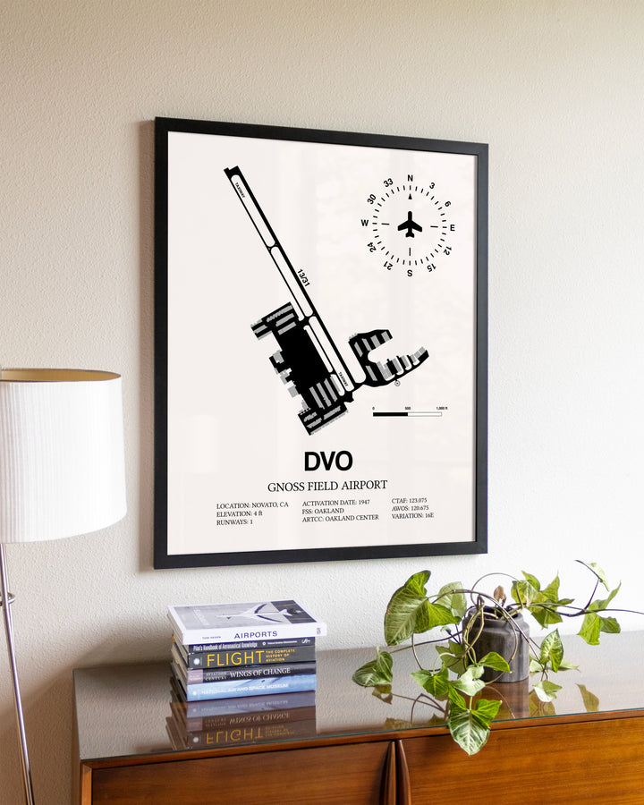 Gnoss Field Airport aviation wall décor in black wood frame