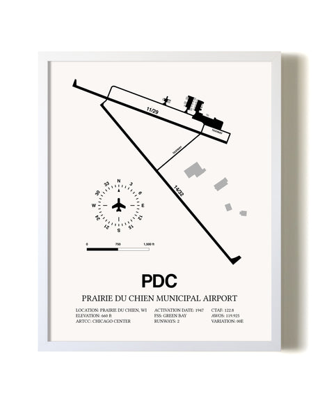 Prairie Du Chien Municipal Airport airport map poster in oak frame