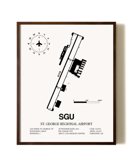 St. George Regional Airport aviation print in walnut frame