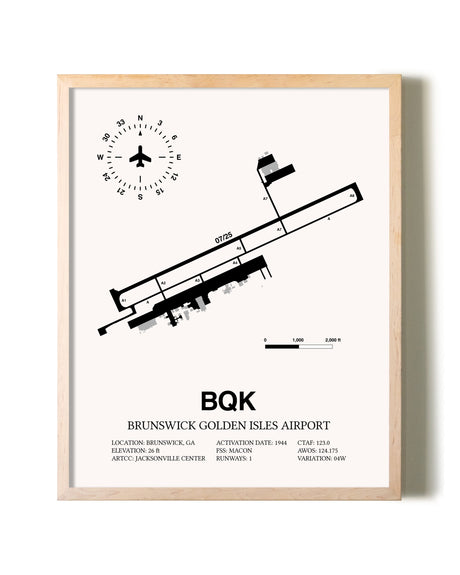 Brunswick Golden Isles Airport framed wall art in white frame