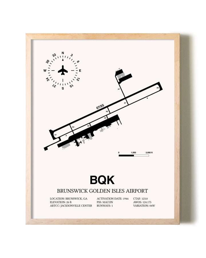 Brunswick Golden Isles Airport framed wall art in white frame