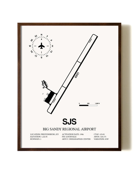 Big Sandy Regional Airport aviation print in walnut frame