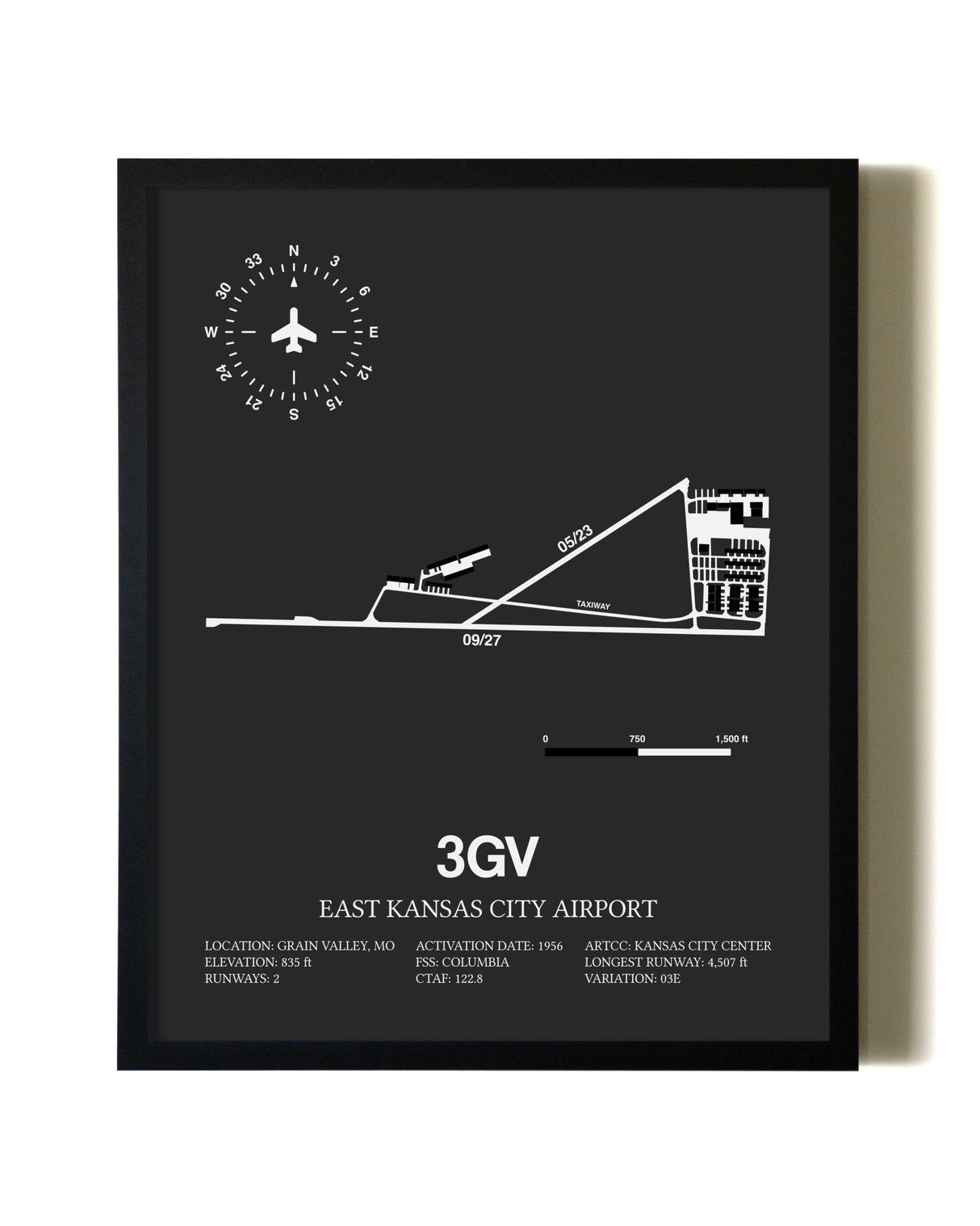 Unframed East Kansas City Airport map print poster