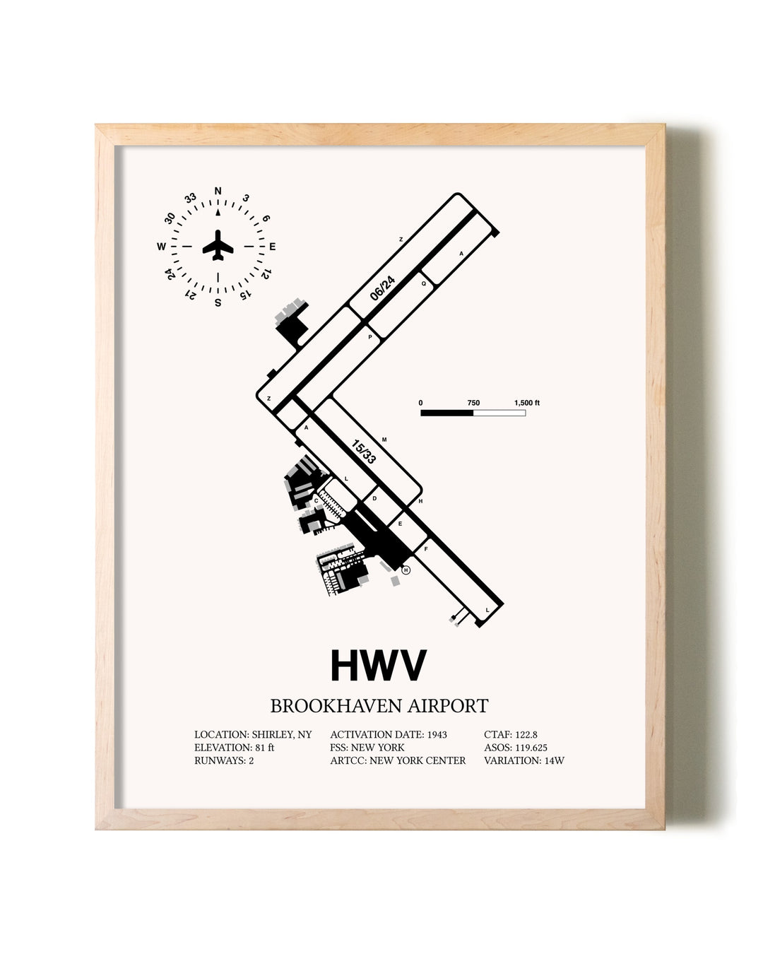 Brookhaven Airport framed wall art in white frame