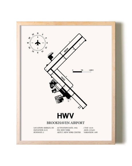 Brookhaven Airport framed wall art in white frame