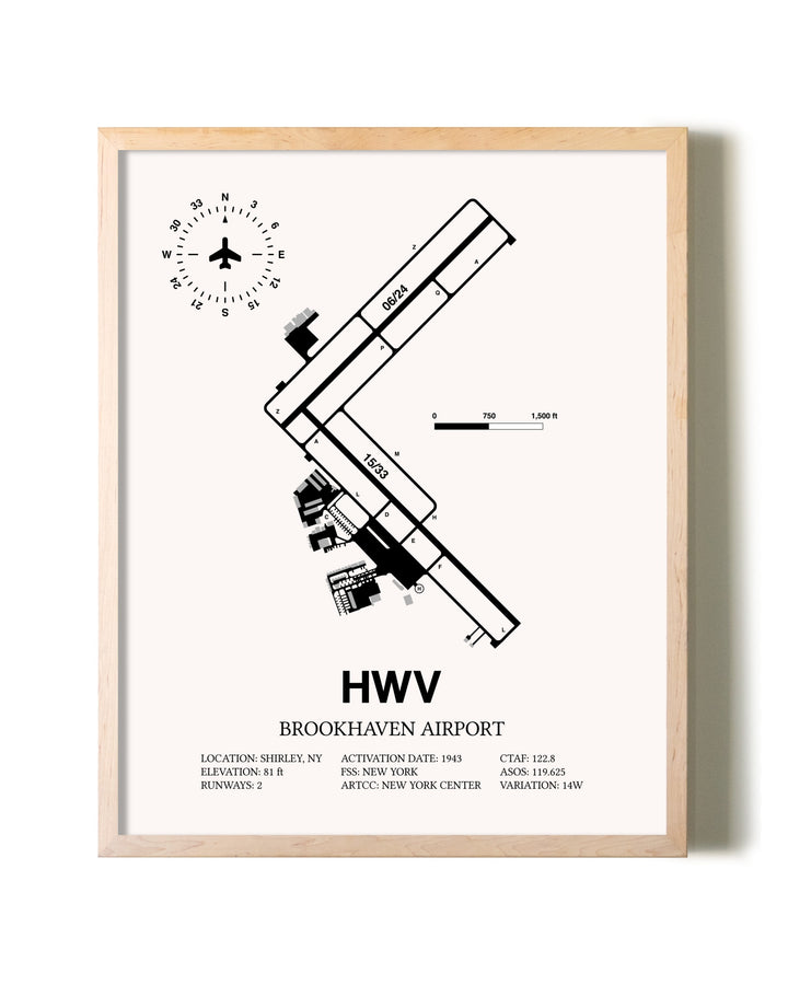 Brookhaven Airport framed wall art in white frame