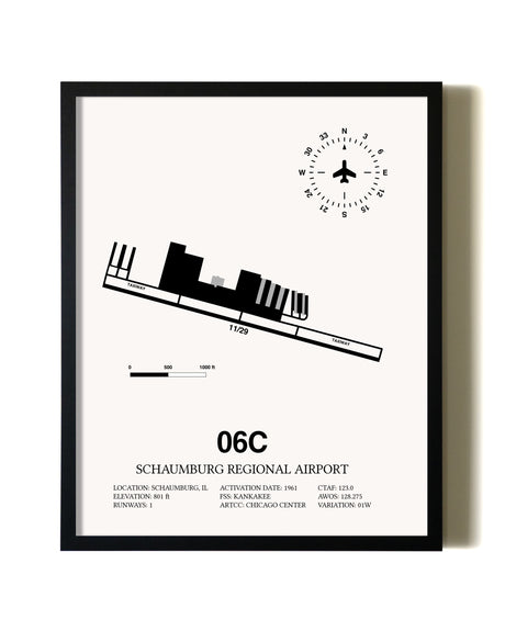 Framed Schaumburg Regional Airport wall art poster in black frame