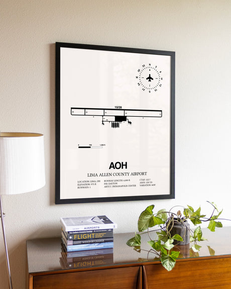 Lima Allen County Airport aviation wall décor in black wood frame