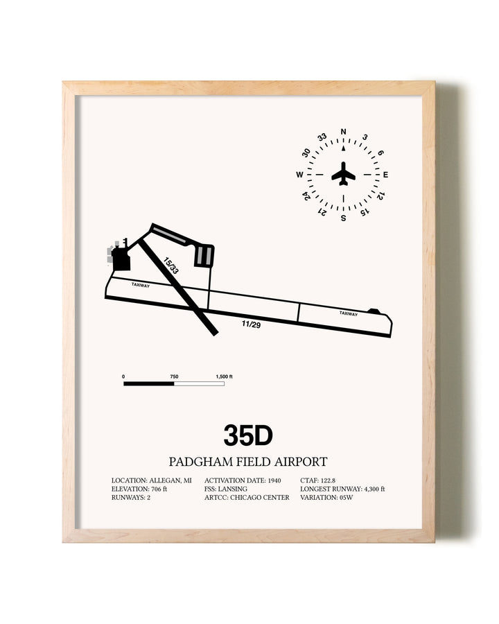 Padgham Field Airport framed wall art in white frame