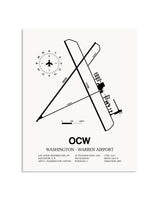 Gray Washington-Warren Airport framed poster displayed in an airplane hangar