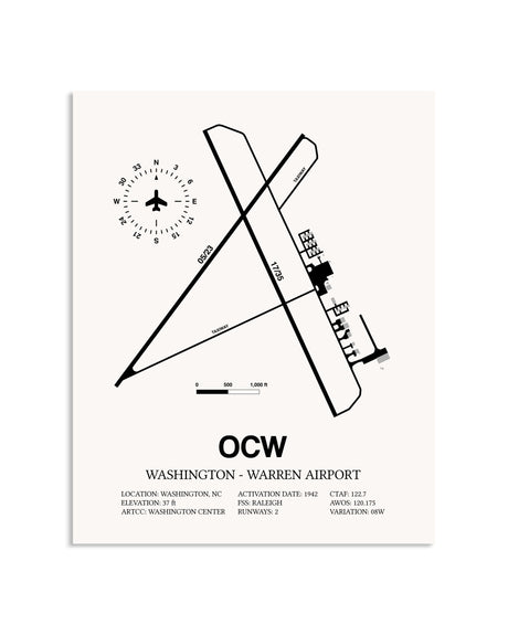 Gray Washington-Warren Airport framed poster displayed in an airplane hangar